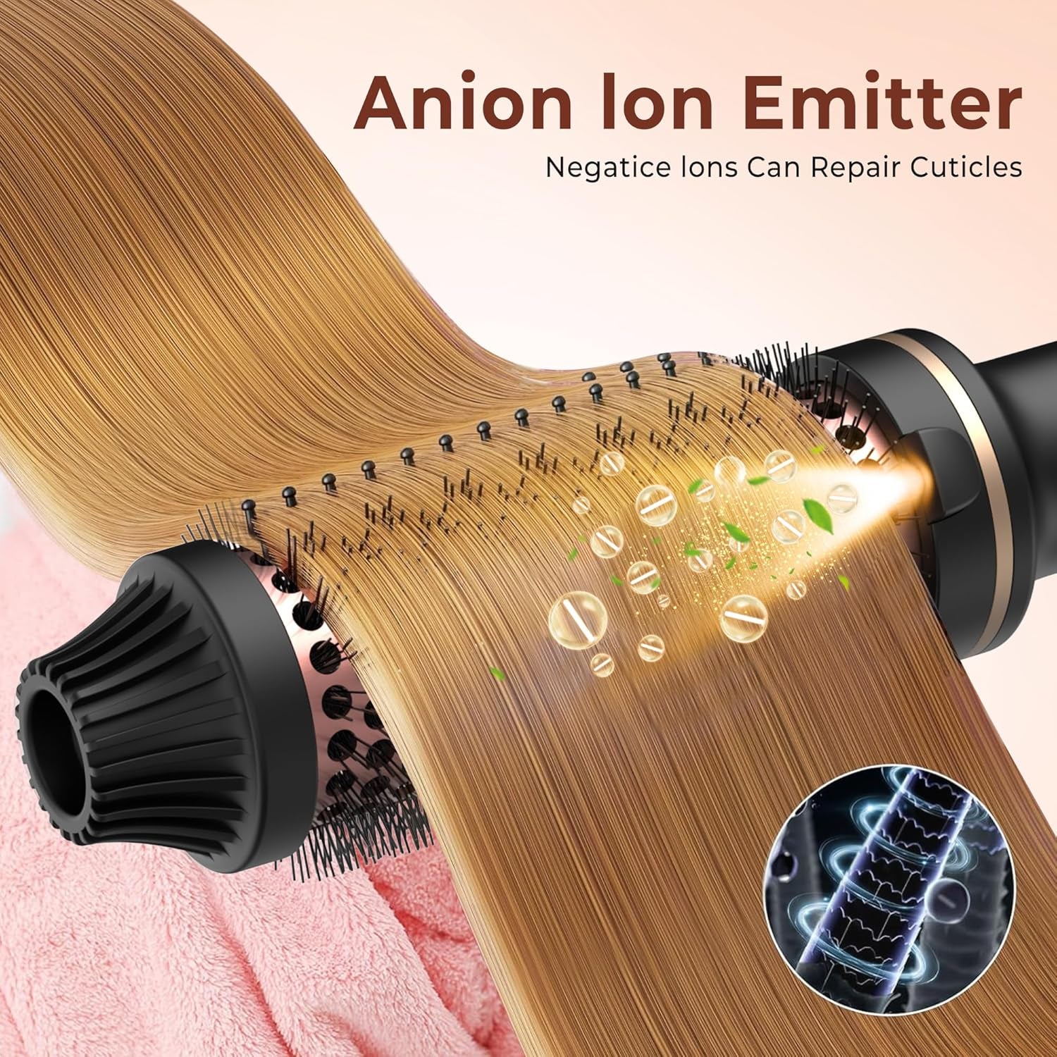 Thermal Brush 1.5 Inch Curling Iron Volumizing Brush Heated round Brush Ceramic Tourmaline Ionic Curling Comb Dual Voltage Travel Curling Iron With, LCD Display, 10 Temperature Settings