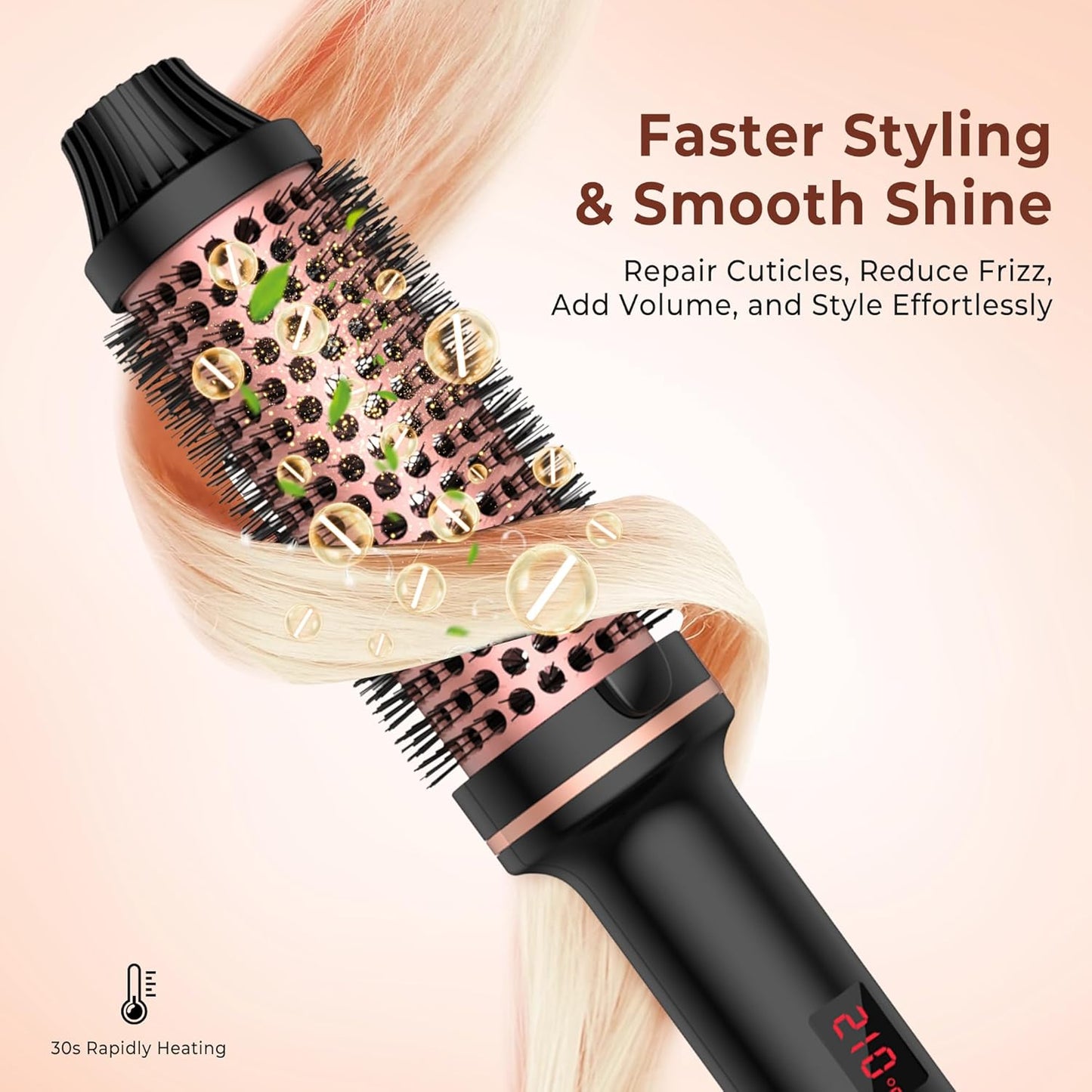 Thermal Brush 1.5 Inch Curling Iron Volumizing Brush Heated round Brush Ceramic Tourmaline Ionic Curling Comb Dual Voltage Travel Curling Iron With, LCD Display, 10 Temperature Settings