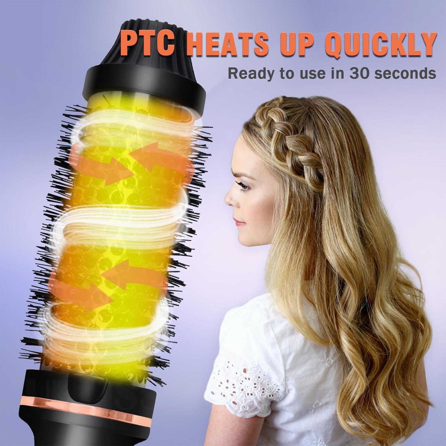 Thermal Brush 1.5 Inch Curling Iron Volumizing Brush Heated round Brush Ceramic Tourmaline Ionic Curling Comb Dual Voltage Travel Curling Iron With, LCD Display, 10 Temperature Settings
